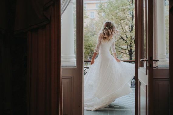 Handmade Lace Wedding Dress: Long Sleeve Boho Bridal Gown - Etsy