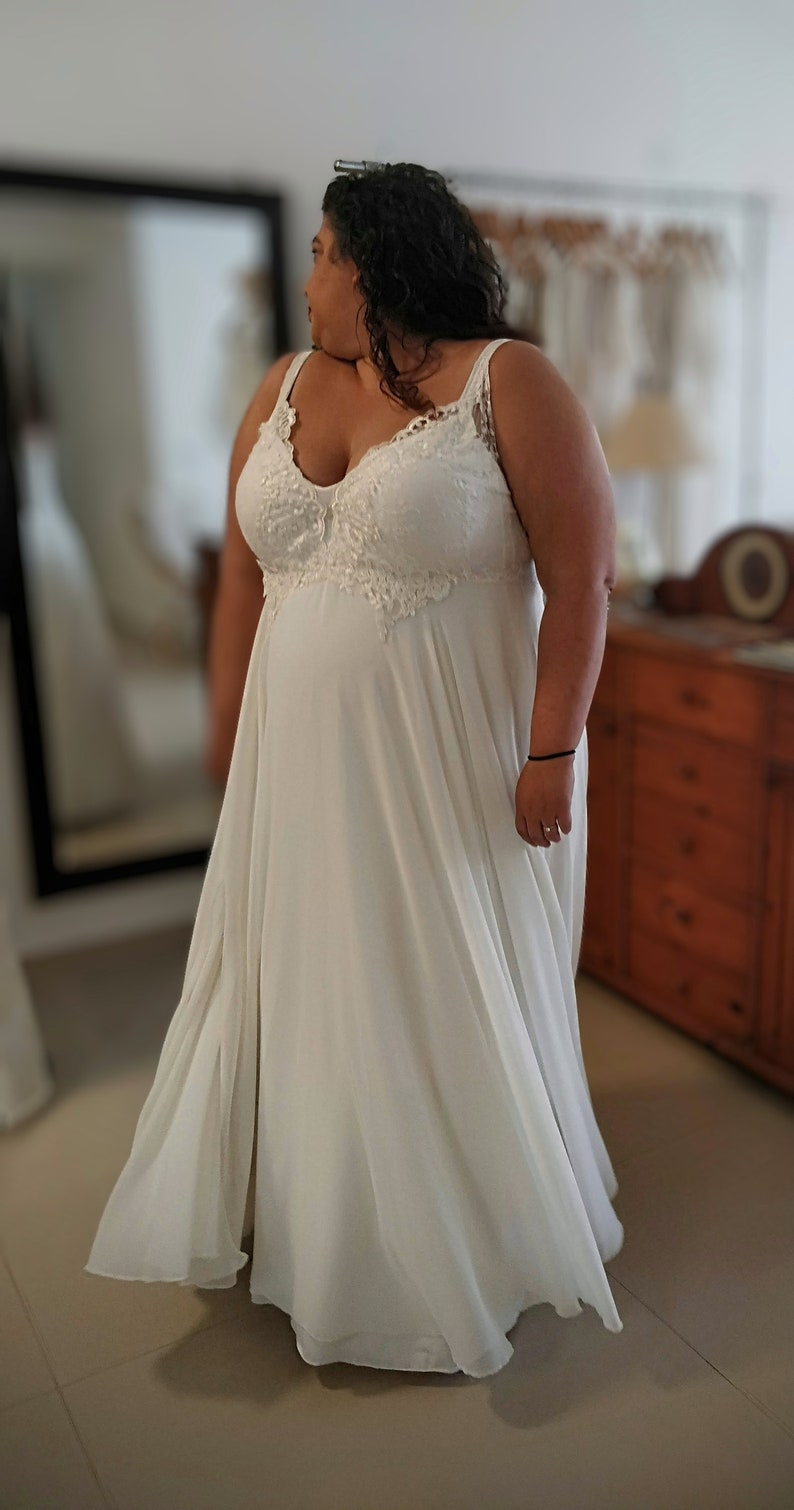 Boho Bride: Plus Size Wedding Dress, Flowy White Gown image 6