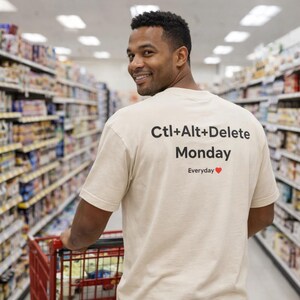 Ctrl Alt Delete Monday Oversized Tee: Minimalist Work Burnout Humor Shirt