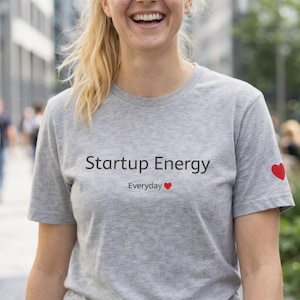 Camiseta Startup Energy, estilo minimalista, ideal para emprendedores, con un toque de mentalidad emprendedora y motivación. Regalo perfecto para dueños de negocios.