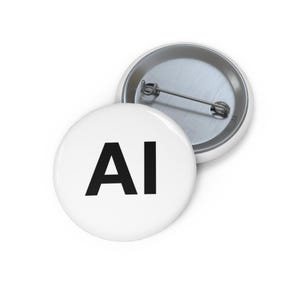 Minimalist AI Button Pin: Tech Startup Accessory for Backpacks, Tote Bags