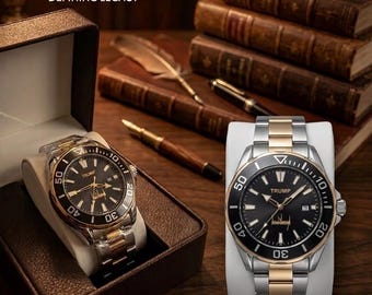 Donald Trump Signature Watch - Black Dial, Two-tone (Gold & Silver), Date Window.