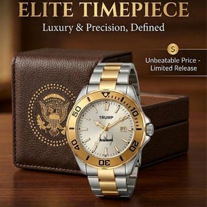 Donald Trump Signature Watch - Gold Dial, Two-tone (Gold & Silver), Date Window.