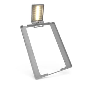 May include: A gray, rectangular reading aid with an attached, adjustable LED light. The light is rectangular and emits a warm, bright glow. The frame has the text "USLUST" printed on it.