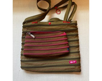 Conjunto de bolsa vintage Zip-it com zíper, verde-oliva, estilo Techwear, mensageiro, Y2K, Gorpcore