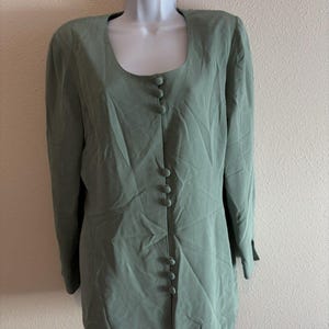 Vintage Adrianna Papell 100% Silk Blazer Green Size 12 80s 90s Career Workwear image 1