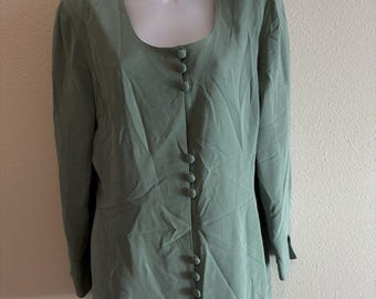 Blazer vintage Adrianna Papell 100% seda verde talla 12 años 80 años ropa de trabajo