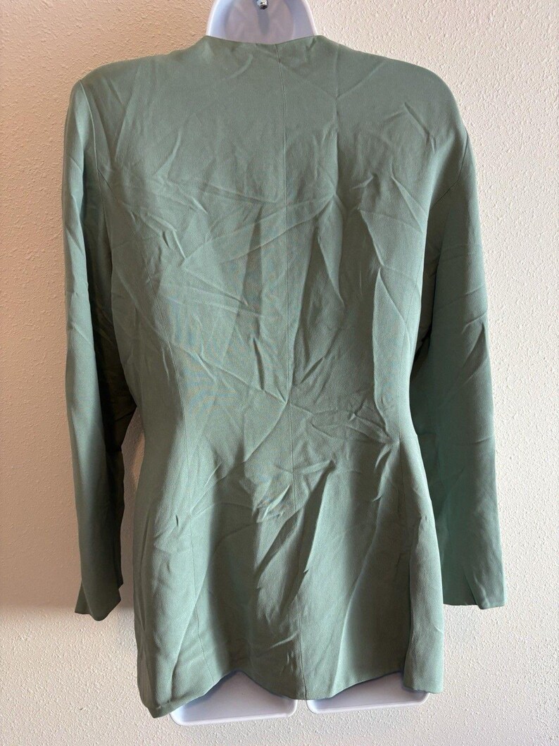 Vintage Adrianna Papell 100% Silk Blazer Green Size 12 80s 90s Career Workwear image 4