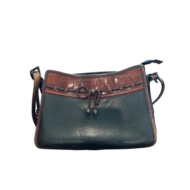 Brighton Shoulder Bag Small Black Brown Leather Croco Trim Vintage Crossbody image 1