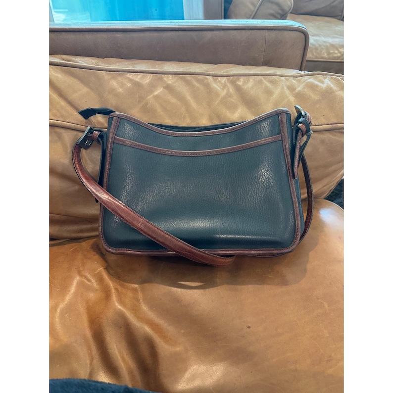 Brighton Shoulder Bag Small Black Brown Leather Croco Trim Vintage Crossbody image 2