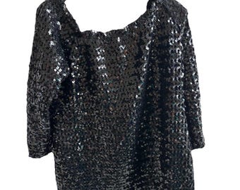 VTG 80s Cynthia Kent Miami Top Sequin Black Cocktail Party Glam Holiday Disco