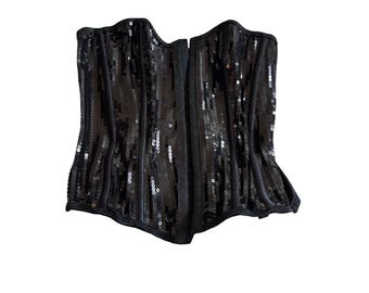 Haut corset noir à sequins vintage Année 2000 L