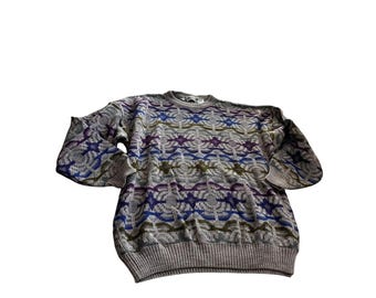 Jersey de lana vintage, jersey de punto geométrico Pronto Uomo de los años 90.