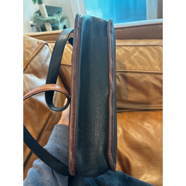 Brighton Shoulder Bag Small Black Brown Leather Croco Trim Vintage Crossbody image 8