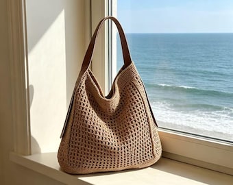 Bolso de ganchillo – Bolso de hombro tejido estilo boho, bolso ligero de verano, bolso casual para el día a día, bolso de compras informal, regalo para ella.