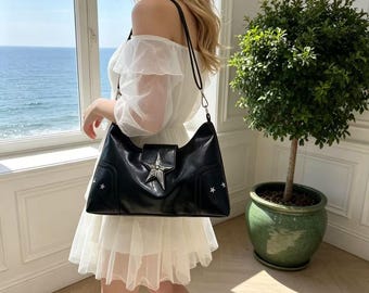 Bolso de hombro Y2K con hebilla de estrella para mujer, bolso cruzado estético de moda, mini bolso de mano estilo indie de los 90, bolso de piel sintética con detalles de estrella, regalo.
