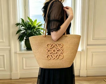 Bolso de playa de paja tejida, bolso de mano grande de verano, bolso de hombro para vacaciones, bolso de compras elegante para resort, bolso de rafia de paja, regalo para el Día de la Madre