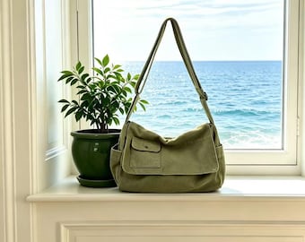 Bolso bandolera grande de lona – Bolso bandolera unisex para libros, mochila escolar o universitaria, bolso bandolera informal, bolso de viaje para mujer, regalo para ella