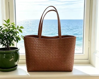 Bolso de piel marroquí hecho a mano / Bolso tote de piel trenzada / Bolso artesanal de Marrakech / Bolso de hombro grande / Bolso de mano minimalista y elegante / Regalo para ella