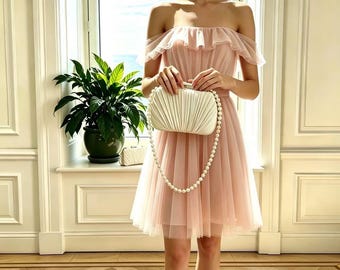Bolso de mano de noche de satén con asa de perlas para mujer, elegante bolso de fiesta nupcial con cadena de perlas desmontable, ideal para novias y damas de honor.