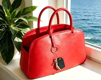 Bolso rojo con cubo para palomitas de maíz y llavero, inspirado en la moda de El diablo viste de Prada, lindo mini dije para bolso, bolso estructurado de inspiración vintage.