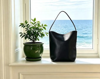 Bolso tote de piel para mujer, bolso de hombro minimalista tipo cubo, bolso de hombro de gran capacidad, bolso de axila, bolso para el día a día, regalo para ella.