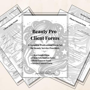Paquete de formularios profesionales para clientes de salones de belleza: 4 plantillas editables de admisión y consentimiento.