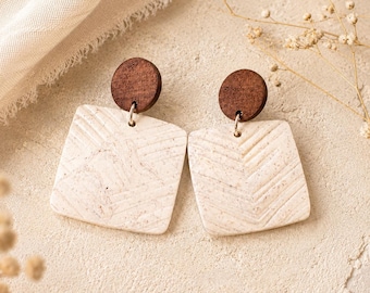 Handmade Neutral Polymer Clay Earrings | Minimalist Geometric Dangle Earrings | Lightweight Boho Earrings | Modern Gift for Her