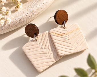 Handmade Neutral Polymer Clay Earrings | Minimalist Geometric Dangle Earrings | Lightweight Boho Earrings | Modern Gift for Her