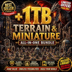 1TB Terrain & Miniature STL Bundle | 15,000+ Models | DnD Terrain, Mini Figures, Scenery, Buildings | 3D Print Files | Instant Download