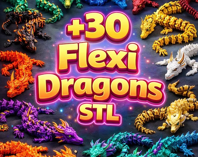 30 Flexi Dragons STL Bundle – Articulated Dragon 3D Print Files – Flexi ...