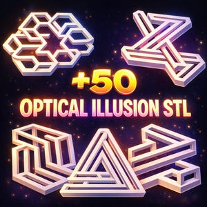 50 Optical Illusion STL Bundle – Impossible Geometry 3D Models – Mind Bending Objects – Abstract Puzzle Decor – 3D Print Files Pack