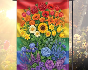 Love is Love Garden Flag Rainbow Pride Yard Decor LGBTQ Floral Outdoor Flag Summer Garden Banner Inclusive Gift Human Rights Yard Sign