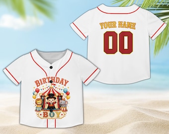 Camiseta de béisbol personalizada con temática de circo, camiseta de cumpleaños de carnaval para niño, camiseta personalizada para equipo infantil, regalo de cumpleaños para maestro de ceremonias para niños y niñas.