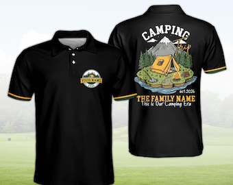 Custom Family Camping Polo Shirt, Personalized Camping Era Shirt, Custom Name Camping Trip Polo, Outdoor Family Reunion Tee, Unisex Shirt