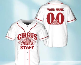 Personalized Circus Staff Shirt, Custom Name and Number Baseball Jersey, Carnival Event Uniform, Birthday Gift for Kids Adults, Team Wear