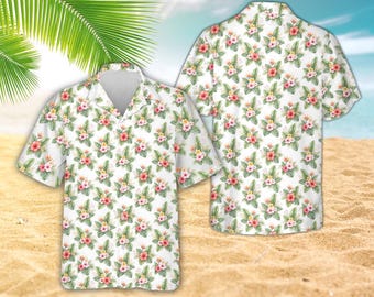 Vintage Tropical Flower Shirt, Watercolor Hibiscus Hawaiian Shirt, Bird of Paradise Floral Top, Unisex Aloha Button Up, Summer Party Shirt