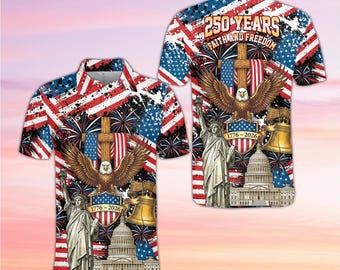 250th Anniversary American Heritage Polo, Patriotic We The People 1776-2026 Shirt, US Eagle and Flag Polo, Commemorative History Gift