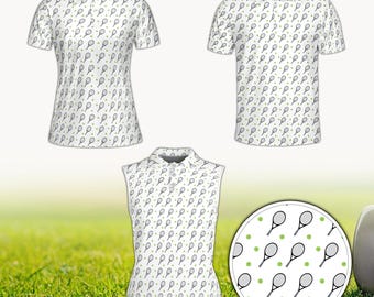 All Over Print Tennis Polo, Tennis Racket Shirt for Boys Girls, Mens Tennis Activewear, Womens Tennis Outfit, Gift for Tennis Lovers