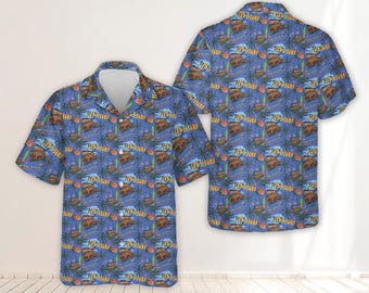 Retro Surf Hawaiian Shirt, Vintage Surf Van Aloha Shirt, Men's Tropical Beach Button Down, Let's Surf Summer Shirt, California Beach Wear