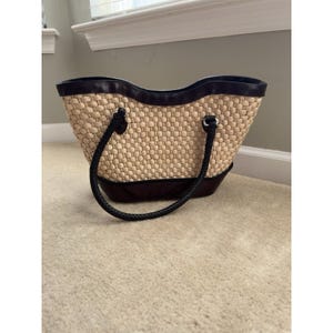 Brighton Vintage Straw Leather Tote, Floral Print Lined Purse With Dust Bag image 8