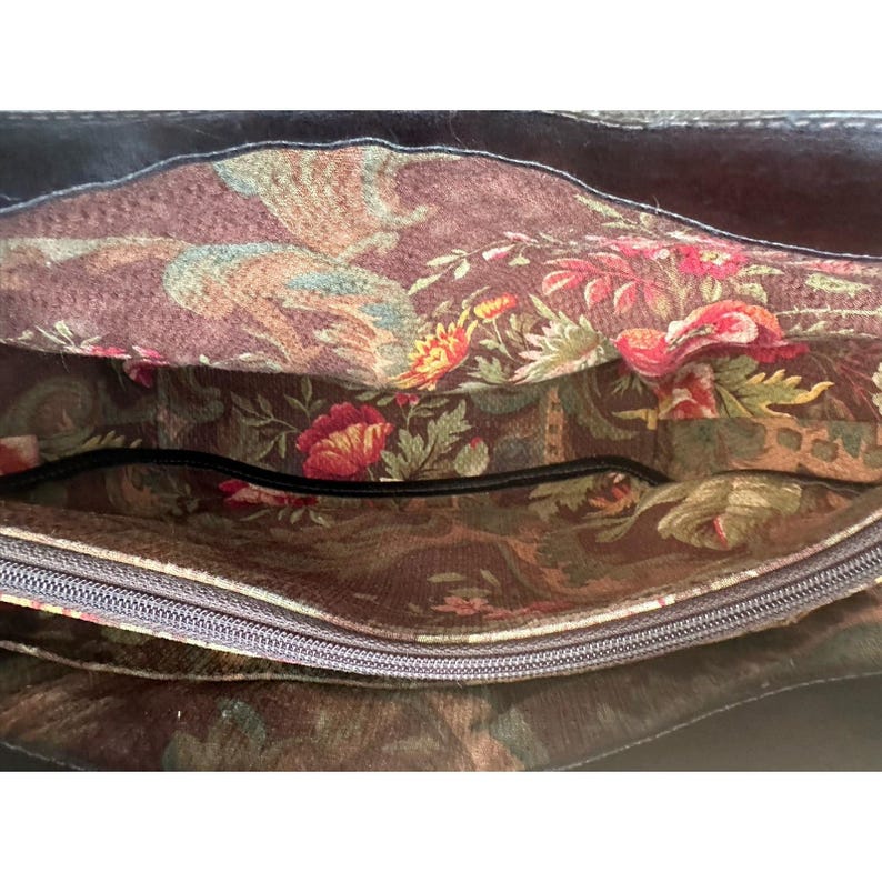 Brighton Vintage Straw Leather Tote, Floral Print Lined Purse With Dust Bag image 15