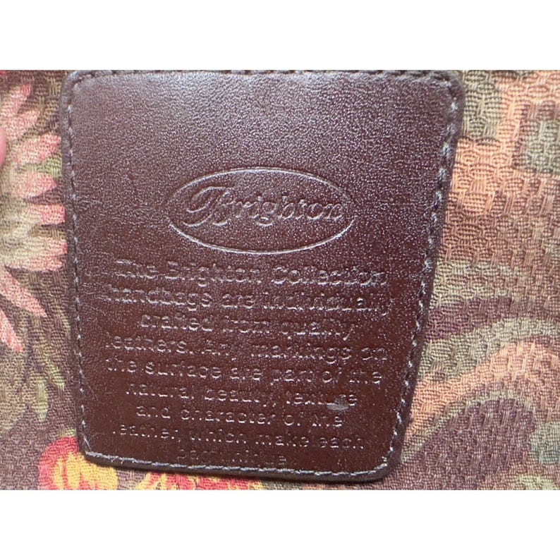 Brighton Vintage Straw Leather Tote, Floral Print Lined Purse With Dust Bag image 13