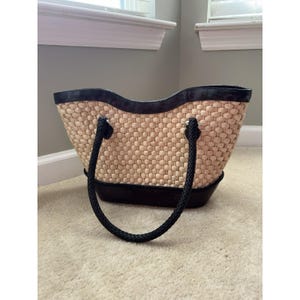 Brighton Vintage Straw Leather Tote, Floral Print Lined Purse With Dust Bag image 9