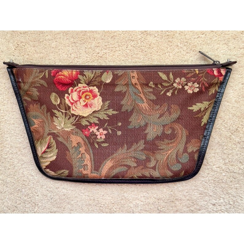 Brighton Vintage Straw Leather Tote, Floral Print Lined Purse With Dust Bag image 3