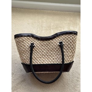 Brighton Vintage Straw Leather Tote, Floral Print Lined Purse With Dust Bag image 10