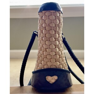 Brighton Vintage Straw Leather Tote, Floral Print Lined Purse With Dust Bag image 6