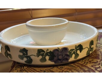 Vintage Crock Shop Santa Ana CA Grapevine Chip & Dip Bowl 10" White 1990s