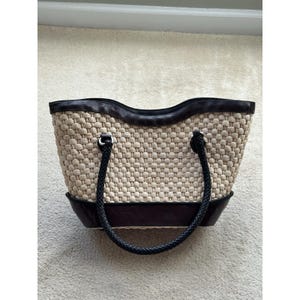 Brighton Vintage Straw Leather Tote, Floral Print Lined Purse With Dust Bag image 11