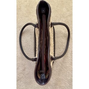 Brighton Vintage Straw Leather Tote, Floral Print Lined Purse With Dust Bag image 12